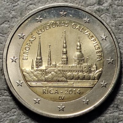 0起1加-纯粹捡漏拍-178【欧罗巴的诸神会】欧元纪念币加场 - 拉脱维亚2014年2欧元欧洲文化之都里加双色纪念币