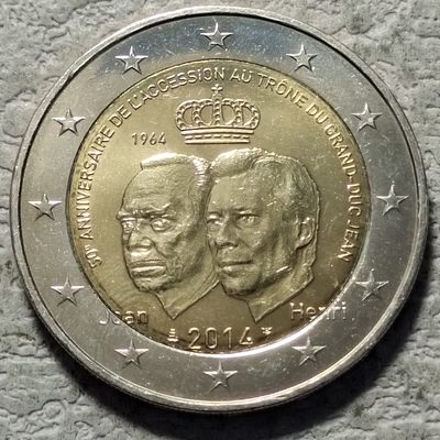 0起1加-纯粹捡漏拍-178【欧罗巴的诸神会】欧元纪念币加场 - 摩纳哥2014年2欧元让大公登基50周年双色纪念币