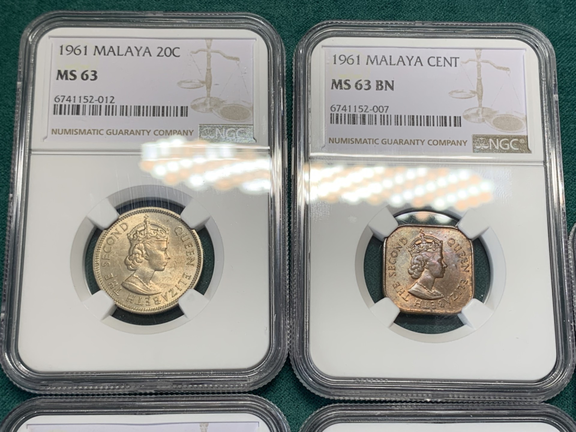 《竞宝斋》第148场-周日，周一 2场 (全场包邮) 5枚一组 NGC MS62-64英属马来亚1961年清年份套币，伊丽莎白二世最后一年的荣光第二年就没有女王头像了