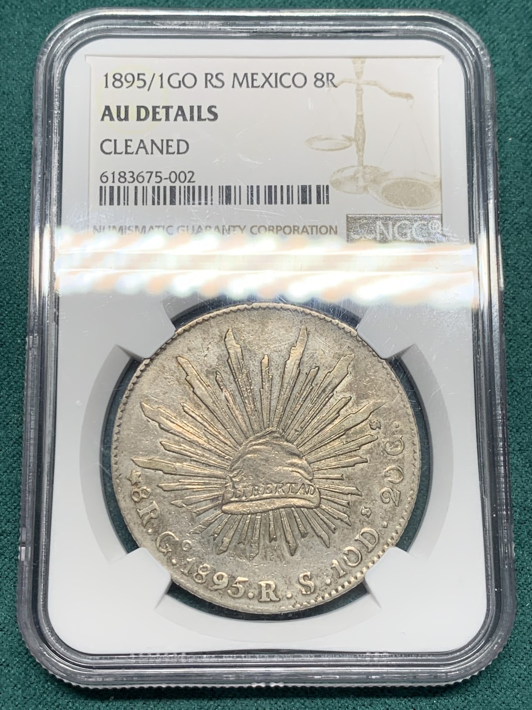《竞宝斋》第148场-周日，周一 2场 (全场包邮) NGC AU 墨西哥 1895/1 骑字版 Go厂花边鹰洋 8R大银币