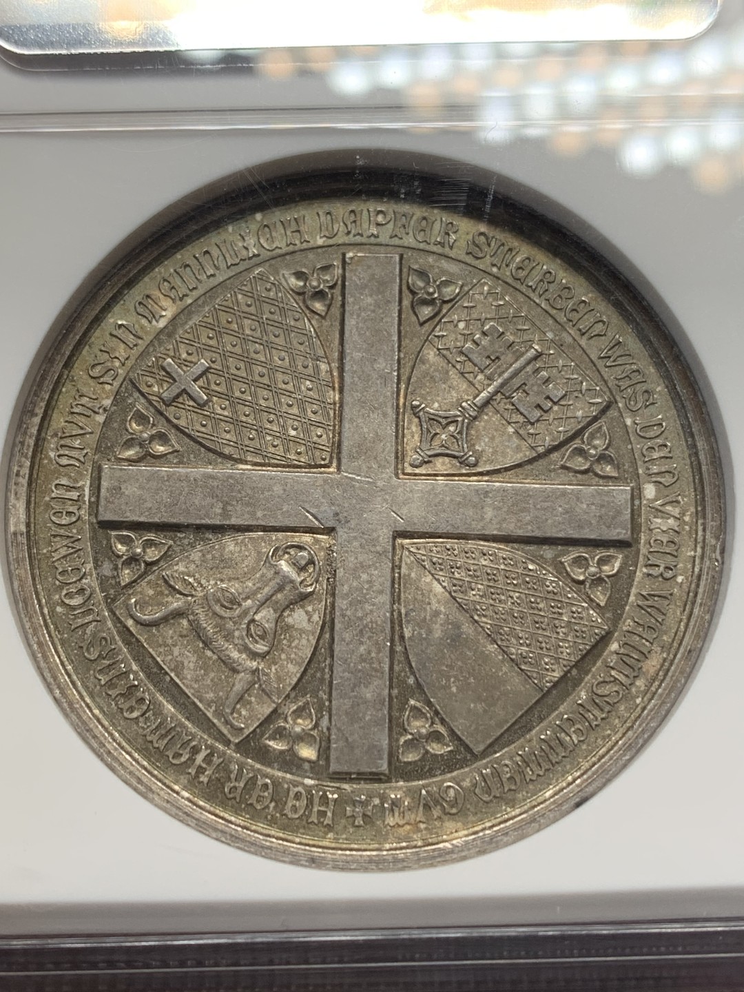 《竞宝斋》第148场-周日，周一 2场 (全场包邮) NGC MS63 1886年瑞士森帕赫战役500周年纪念银章 难得品相状态 镜面底板 五彩包浆