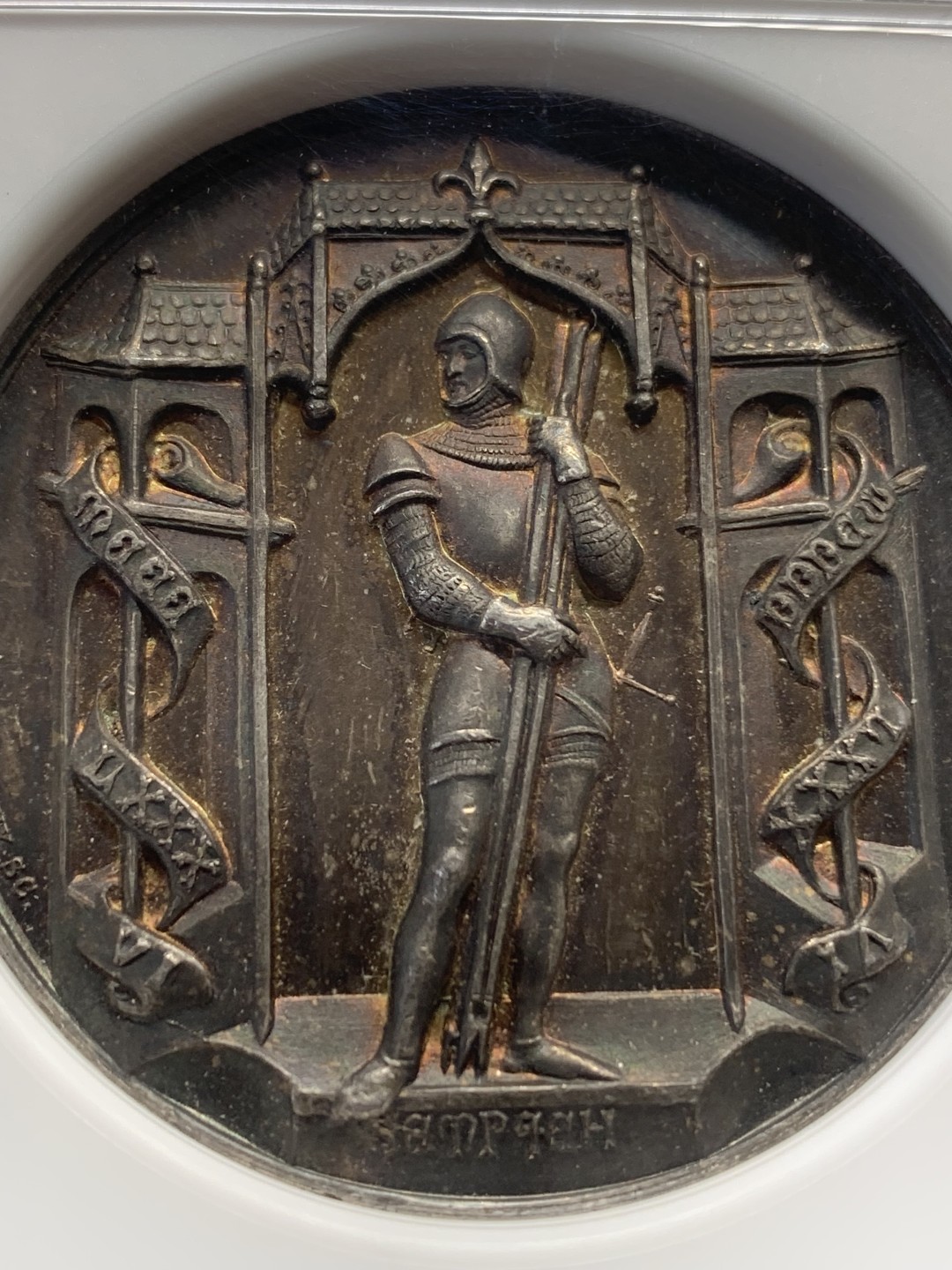 《竞宝斋》第148场-周日，周一 2场 (全场包邮) NGC MS63 1886年瑞士森帕赫战役500周年纪念银章 难得品相状态 镜面底板 五彩包浆