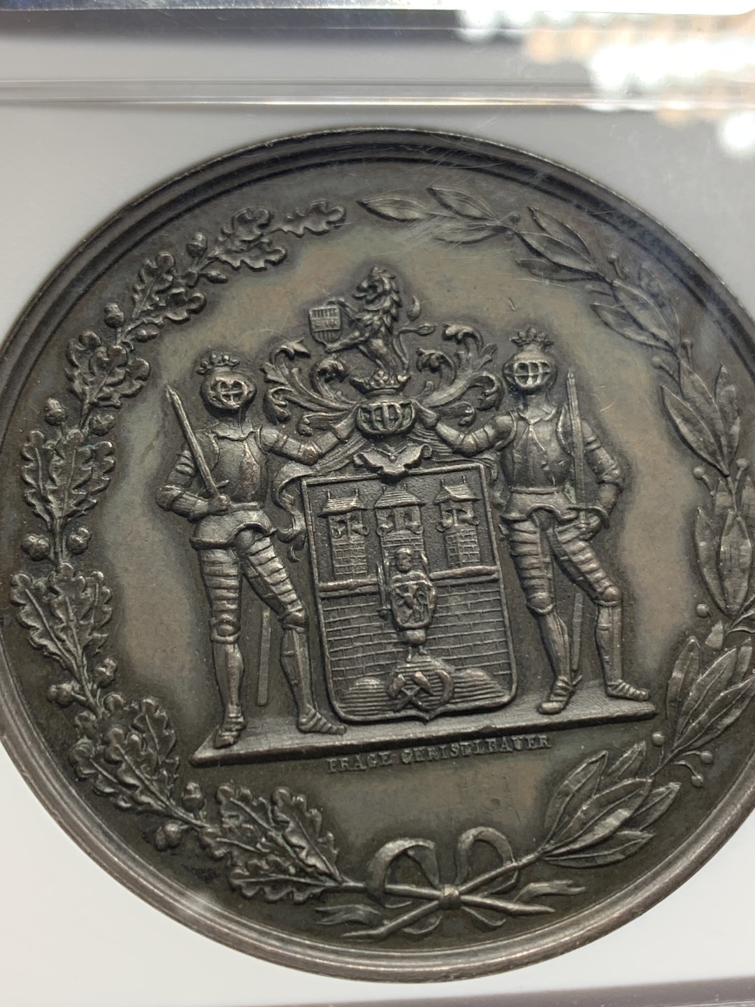 《竞宝斋》第148场-周日，周一 2场 (全场包邮) NGC-MS62 奥地利 1884 波西米亚展 纪念铜章 少见品种 细节极其丰富