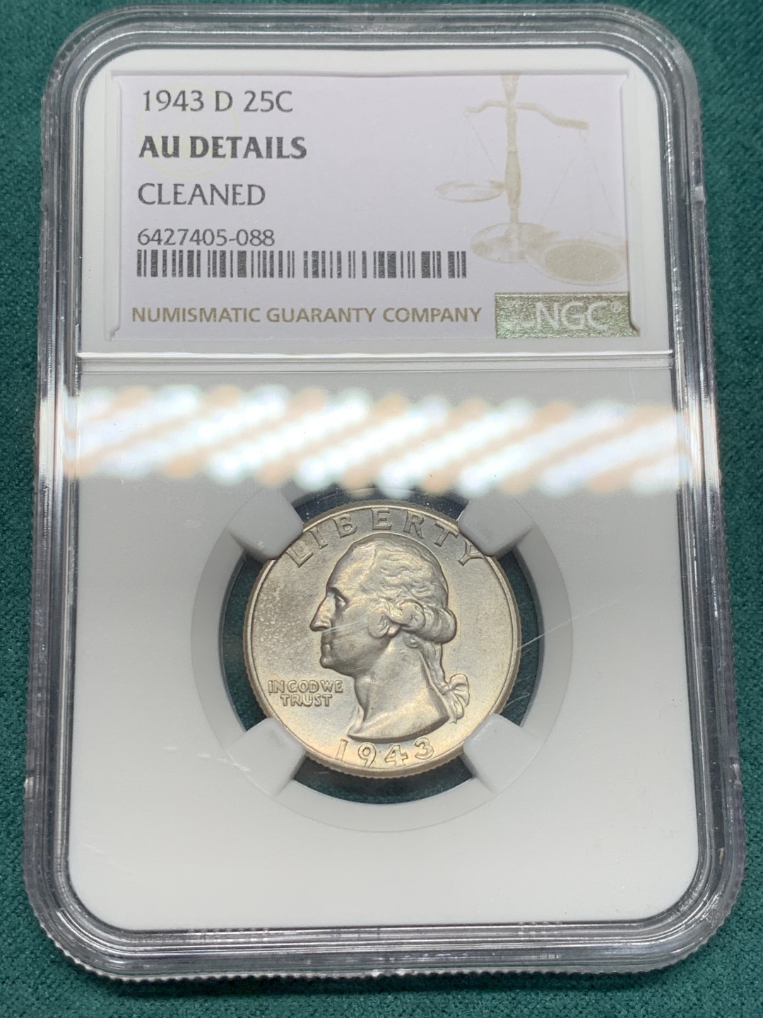 《竞宝斋》第148场-周日，周一 2场 (全场包邮) NGC-AU 美国1943-D年 1/4美元 银币