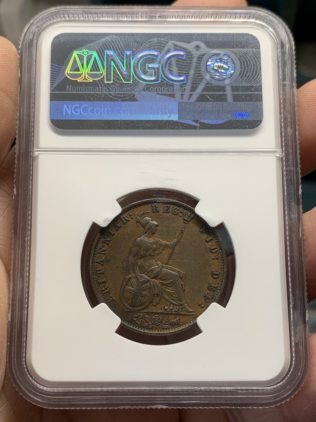 《竞宝斋》第148场-周日，周一 2场 (全场包邮) NGC-AU55BN 英国 1858年 维多利亚女王青年头像1/2便士铜币 年轻靓丽的小维 发丝高点细节清晰 状态出色 ngc严评