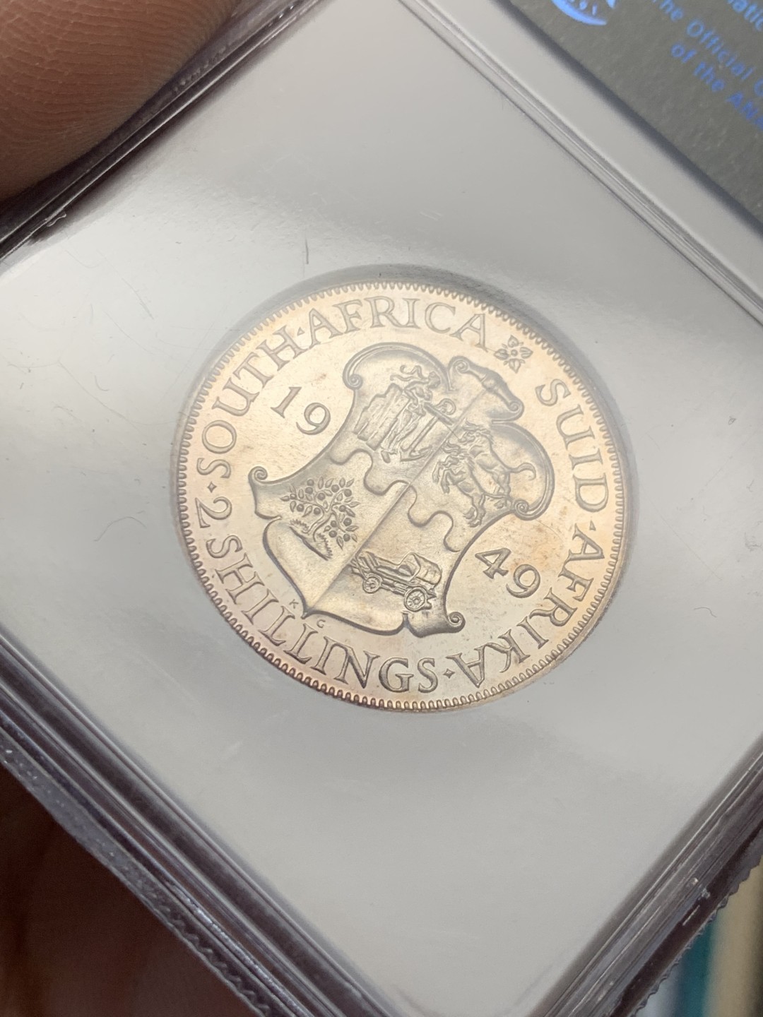 《竞宝斋》第148场-周日，周一 2场 (全场包邮) 亚军 NGC PF66 英属南非 1949乔六精制弗洛林银币 精制难得状态