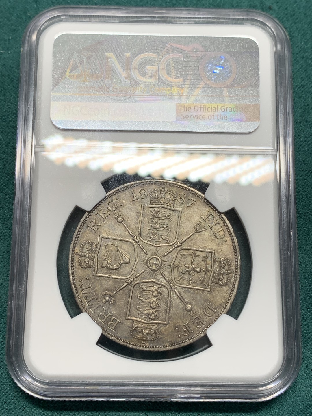 《竞宝斋》第148场-周日，周一 2场 (全场包邮) NGC MS63 英国 1887年 维多利亚 双弗洛林银币 酱彩包浆