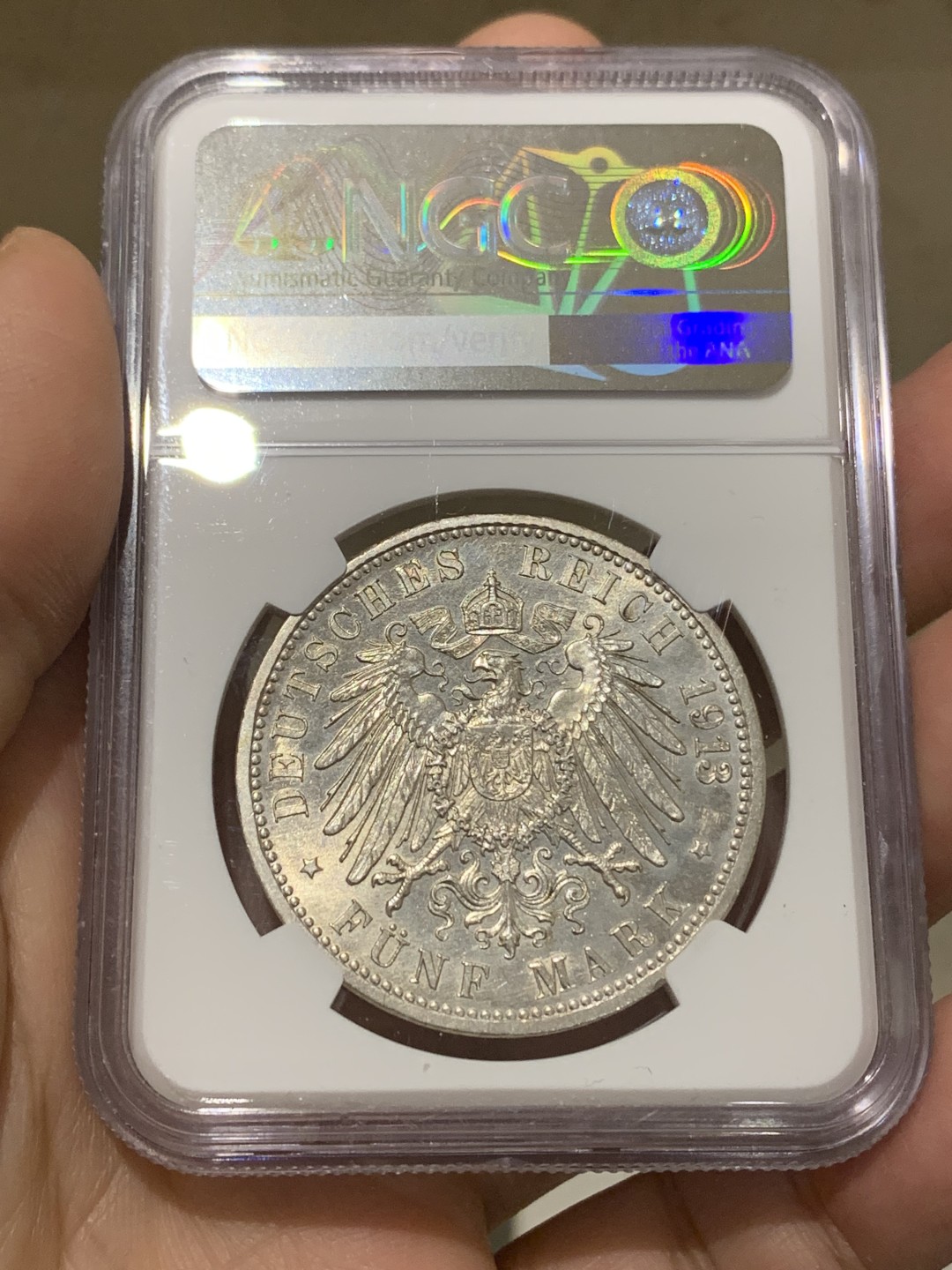 《竞宝斋》第148场-周日，周一 2场 (全场包邮) NGC-MS63 德国1913年 巴登 5马克 大银币 少见品种