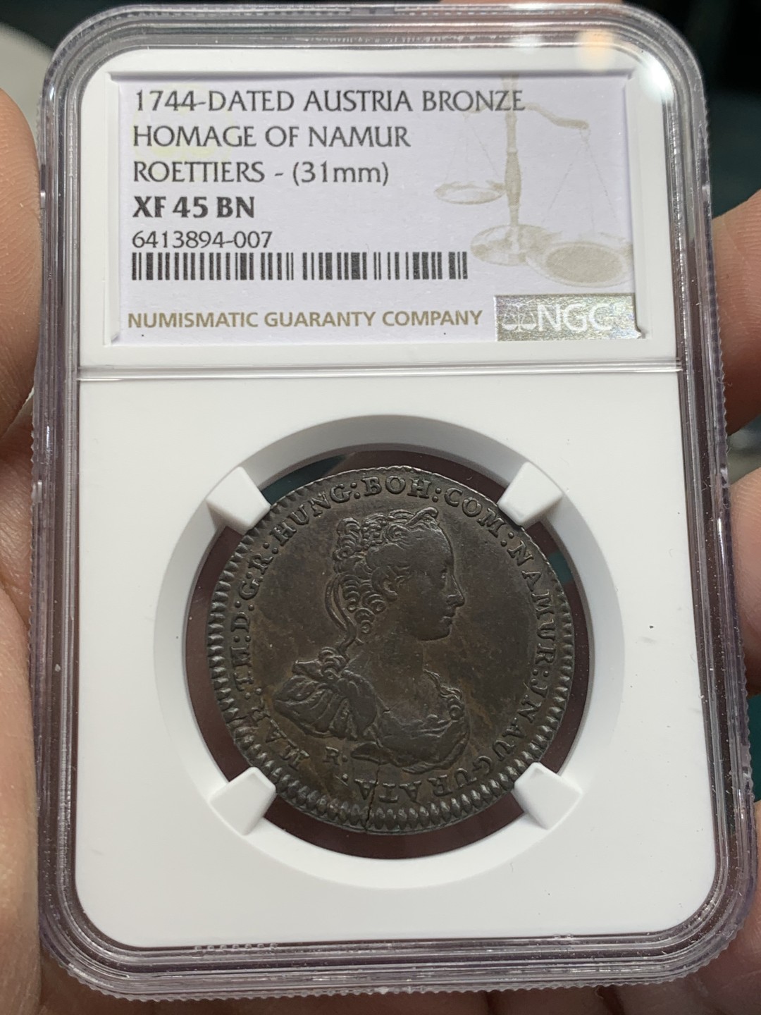 《竞宝斋》第148场-周日，周一 2场 (全场包邮) NGC-XF45 奥地利1744年 大奶妈铜板 此款是所见到品相最优秀的也是唯一一枚入盒 非常罕见
