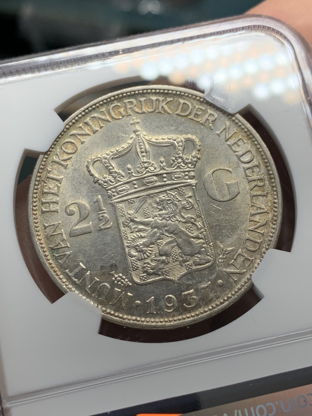 《竞宝斋》第148场-周日，周一 2场 (全场包邮) NGC-UNC 荷兰1937年 威廉米娜女王 2.5盾大银币