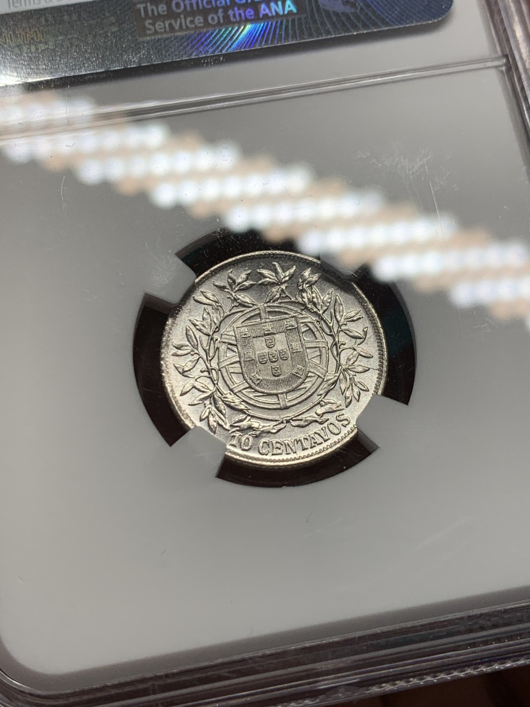 《竞宝斋》第148场-周日，周一 2场 (全场包邮) NGC-MS64 1915年 葡萄牙共和国女神10分银币，顶级状态，底板镜面感十足，银光闪闪。凑套上品之选