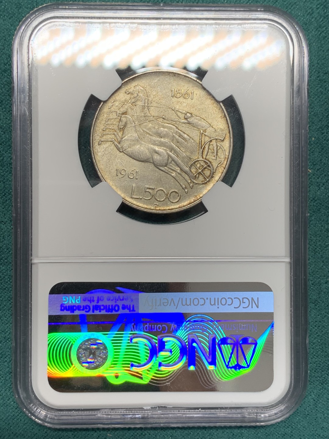 《竞宝斋》第148场-周日，周一 2场 (全场包邮) NGC-MS63 意大利1961年 坐人500里拉银币 顶级原光好品