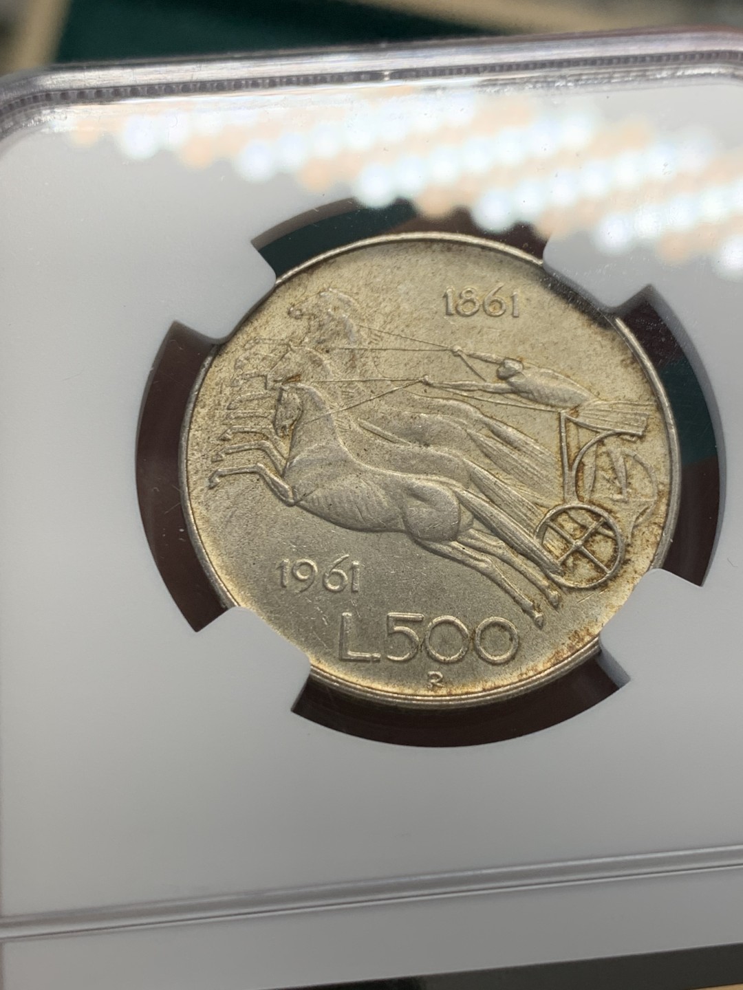 《竞宝斋》第148场-周日，周一 2场 (全场包邮) NGC-MS63 意大利1961年 坐人500里拉银币 顶级原光好品