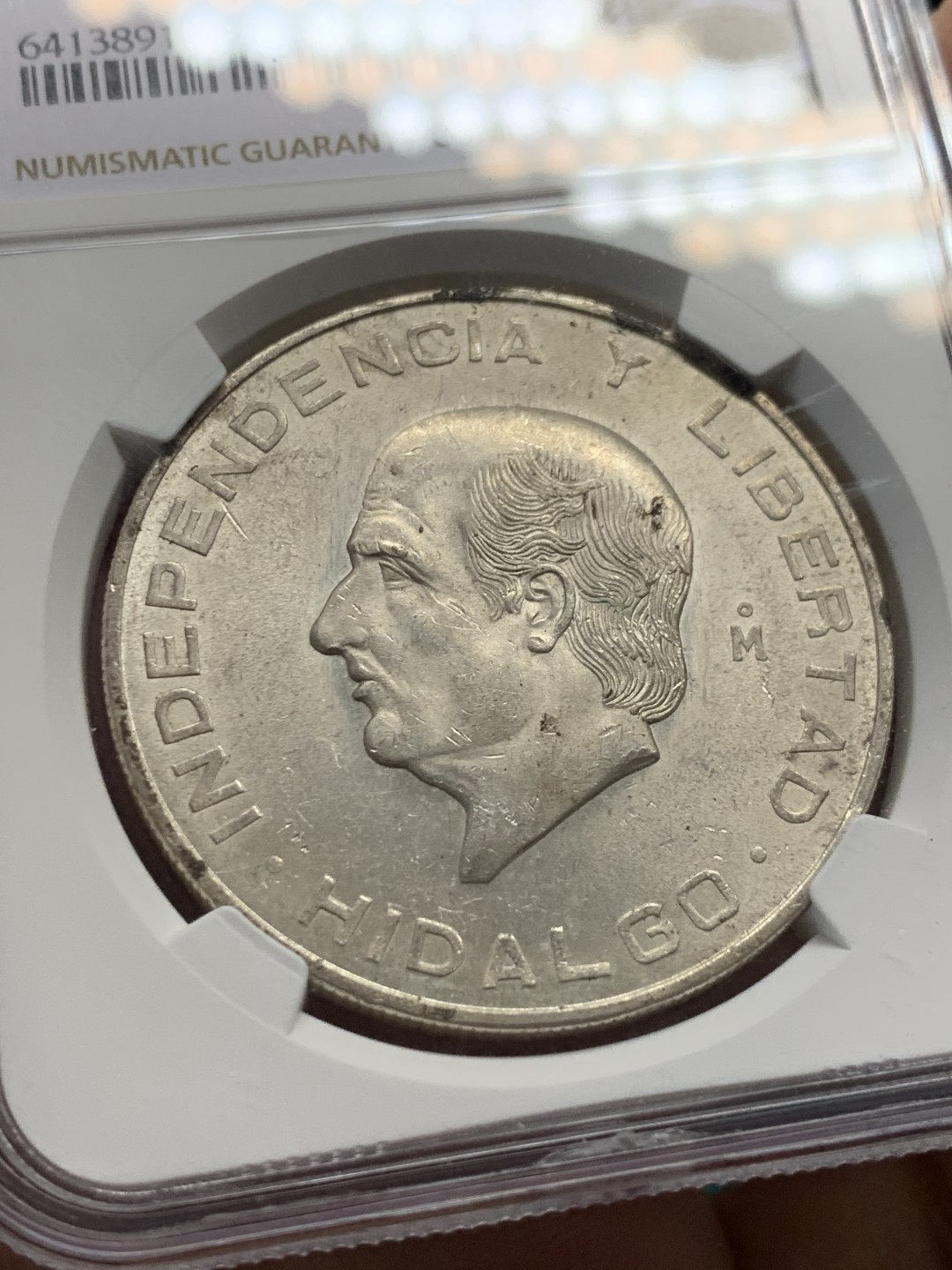 《竞宝斋》第148场-周日，周一 2场 (全场包邮) NGC-MS63 墨西哥1956年 10比索大银币 顶级原光好品 现在墨西哥币都涨的厉害 