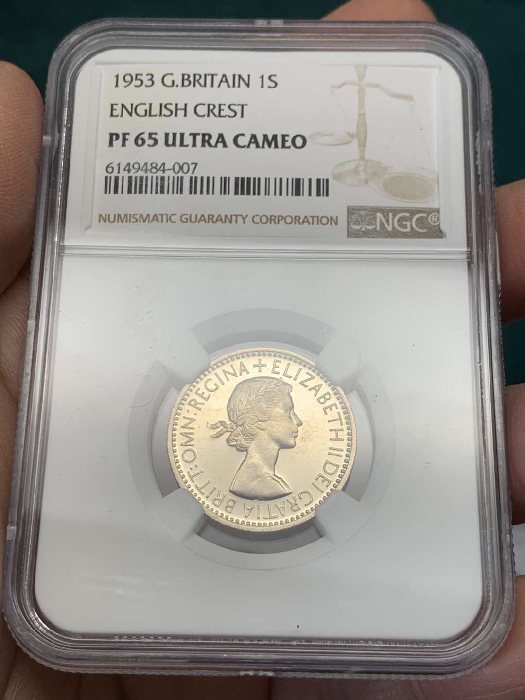 《竞宝斋》第148场-周日，周一 2场 (全场包邮) NGC-PF65UC 1953年英国伊丽莎白二世加冕首年精制1先令,deep cameo难得（ENGLAND)