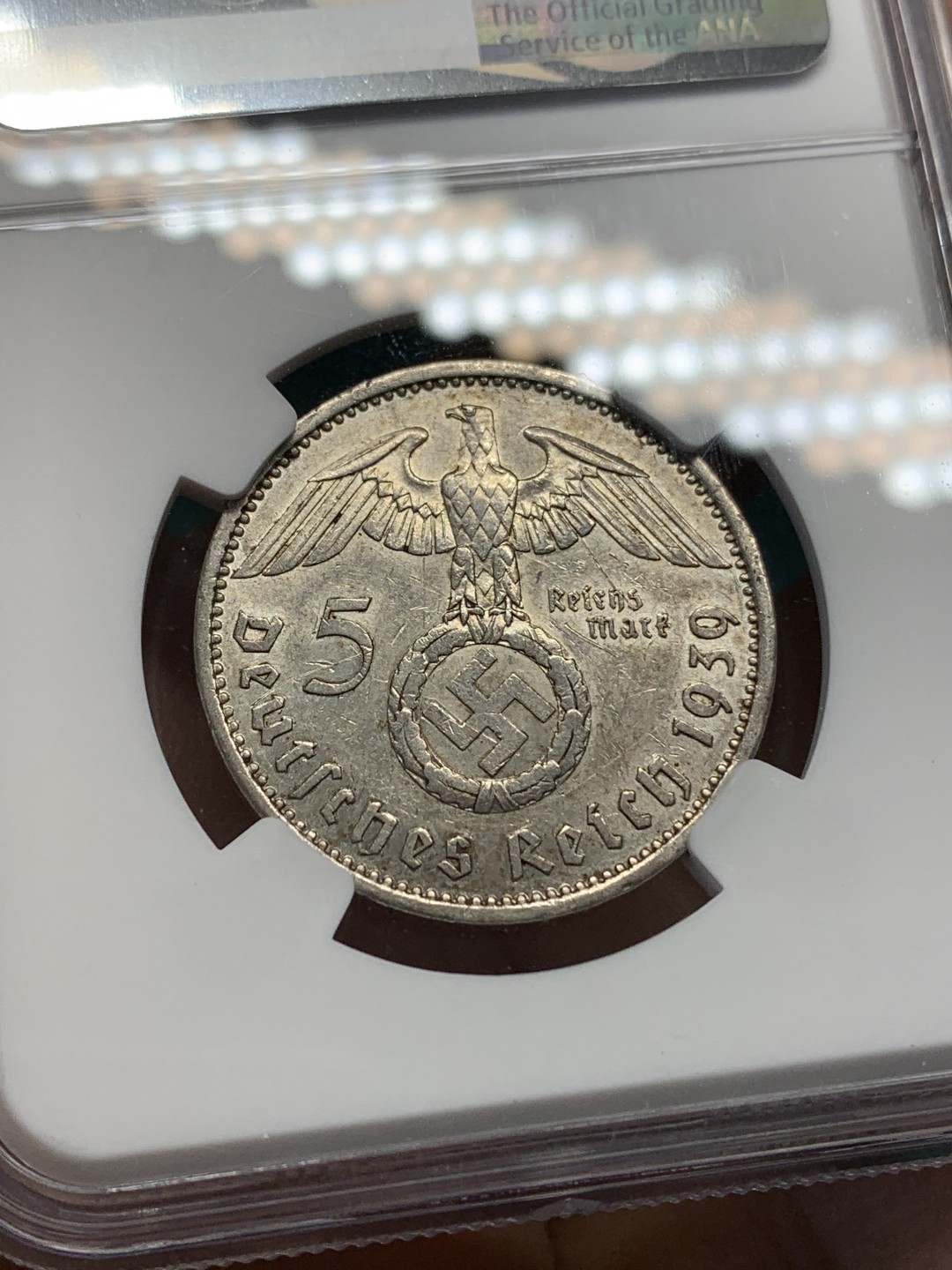 《竞宝斋》第148场-周日，周一 2场 (全场包邮) NGC-AUD 1939A德国兴登堡带字5马克银币