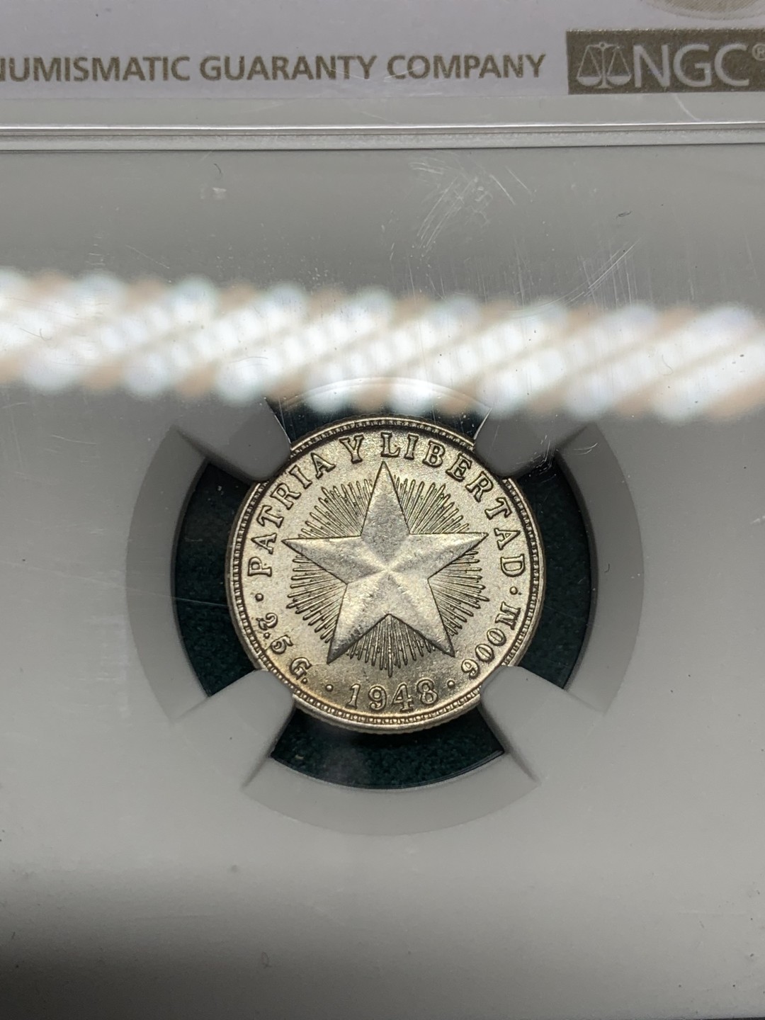 《竞宝斋》第148场-周日，周一 2场 (全场包邮) NGC-MS62 古巴1948年 10分大五星银币 48年比49年少很多