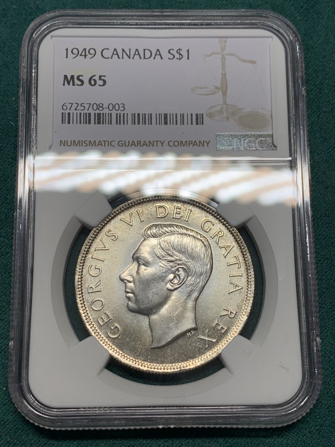 《竞宝斋》第148场-周日，周一 2场 (全场包邮) NGC-MS65 高分 加拿大1949 马太号帆船 1元大银币 镜面底板