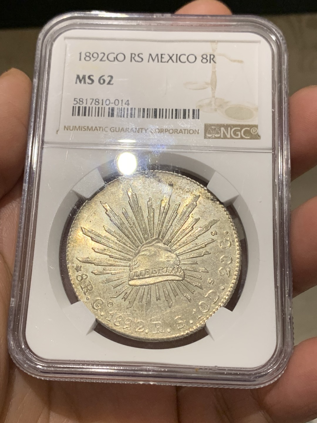 《竞宝斋》第148场-周日，周一 2场 (全场包邮) NGC MS62 墨西哥 1892年 GO RS版 花边鹰洋 光度好 羽毛也亮