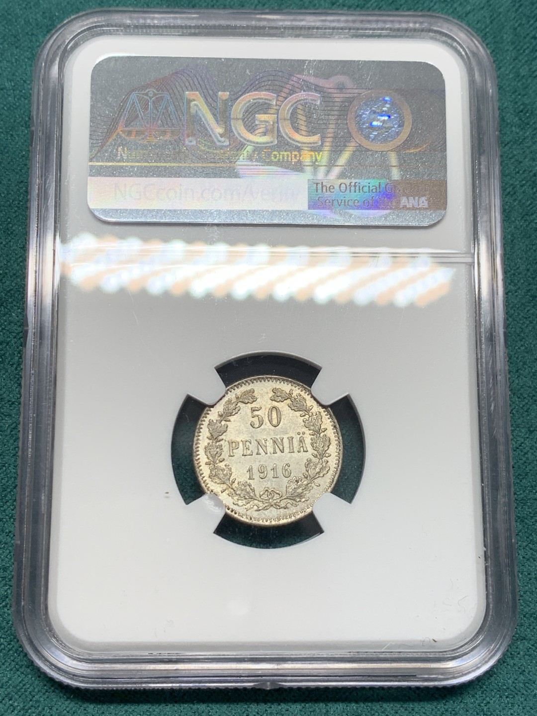 《竞宝斋》第148场-周日，周一 2场 (全场包邮) NGC-MS64 俄属芬兰1916年 50分双头鹰银币