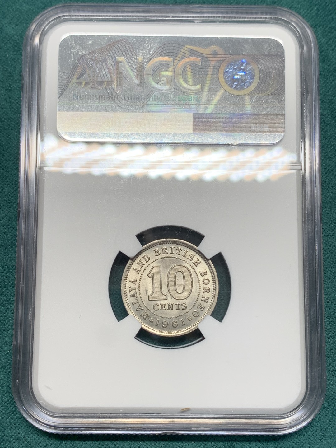 《竞宝斋》第148场-周日，周一 2场 (全场包邮) NGC-MS63 马来亚和英属婆罗洲 1961年 10分 伊丽莎白二世