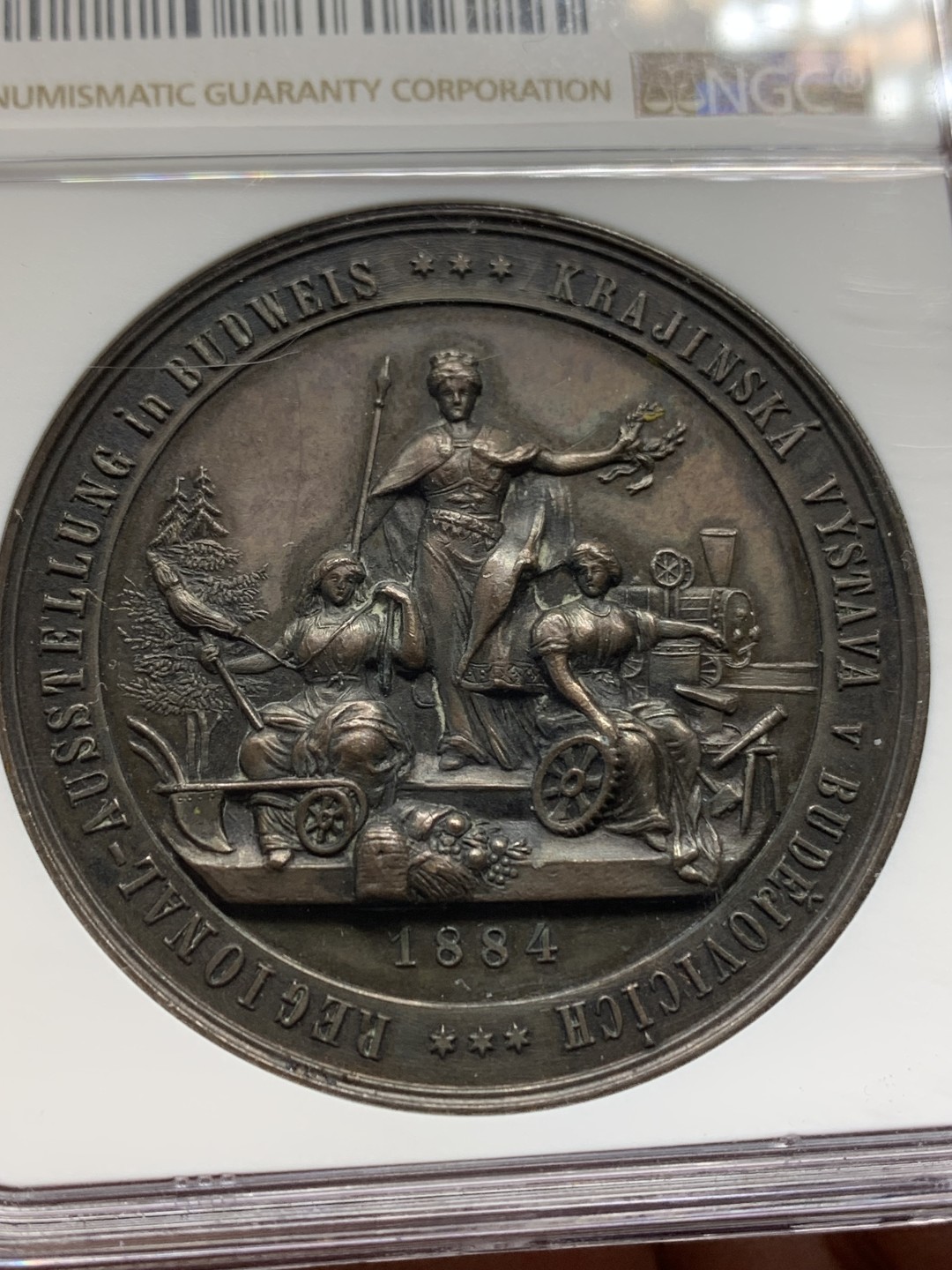 《竞宝斋》第148场-周日，周一 2场 (全场包邮) NGC-MS62 奥地利 1884 波西米亚展 纪念铜章 少见品种 细节极其丰富