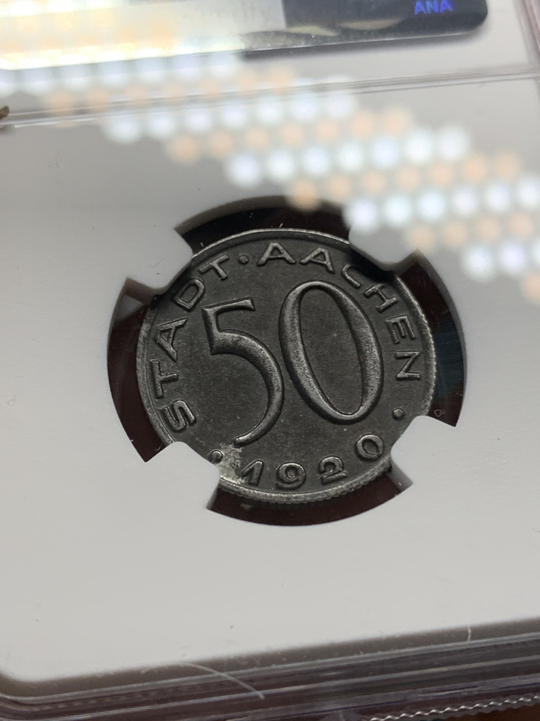 《竞宝斋》第148场-周日，周一 2场 (全场包邮) NGC-MS63 德紧1920年亚琛鹰头铁币50芬尼，大嘴鹰版别，德紧系列大名誉品，包浆均匀自然，一枚自藏