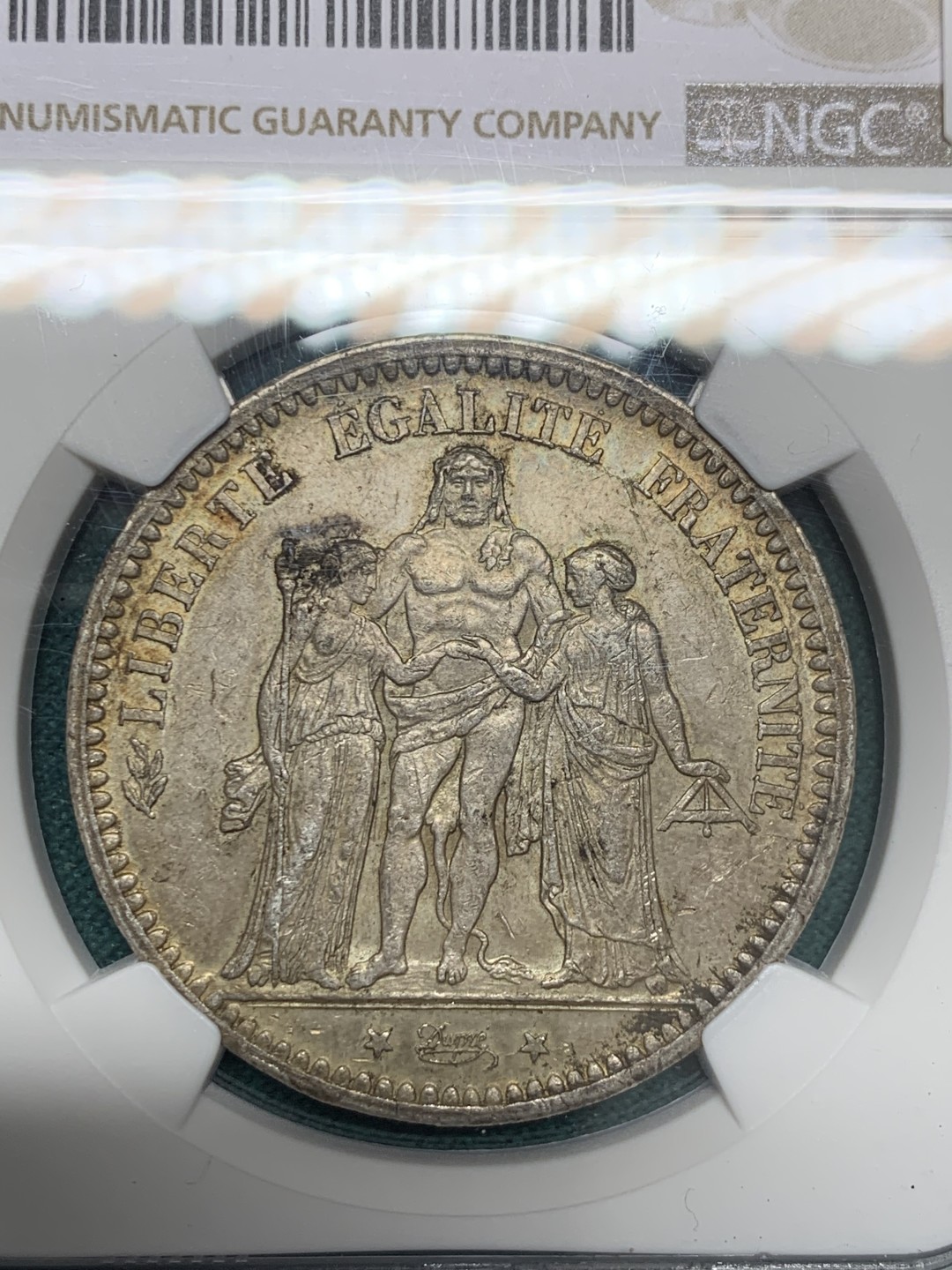 《竞宝斋》第148场-周日，周一 2场 (全场包邮) NGC-AU55 法国1873年 大力神5法郎银币 原味老包浆