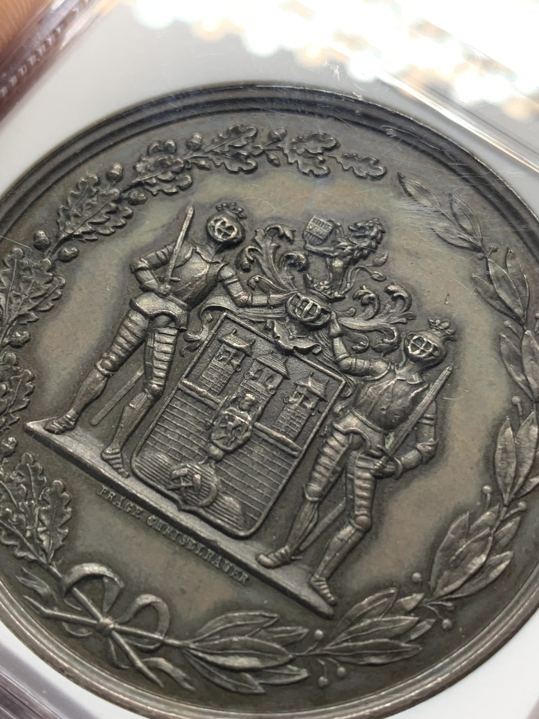 《竞宝斋》第148场-周日，周一 2场 (全场包邮) NGC-MS62 奥地利 1884 波西米亚展 纪念铜章 少见品种 细节极其丰富