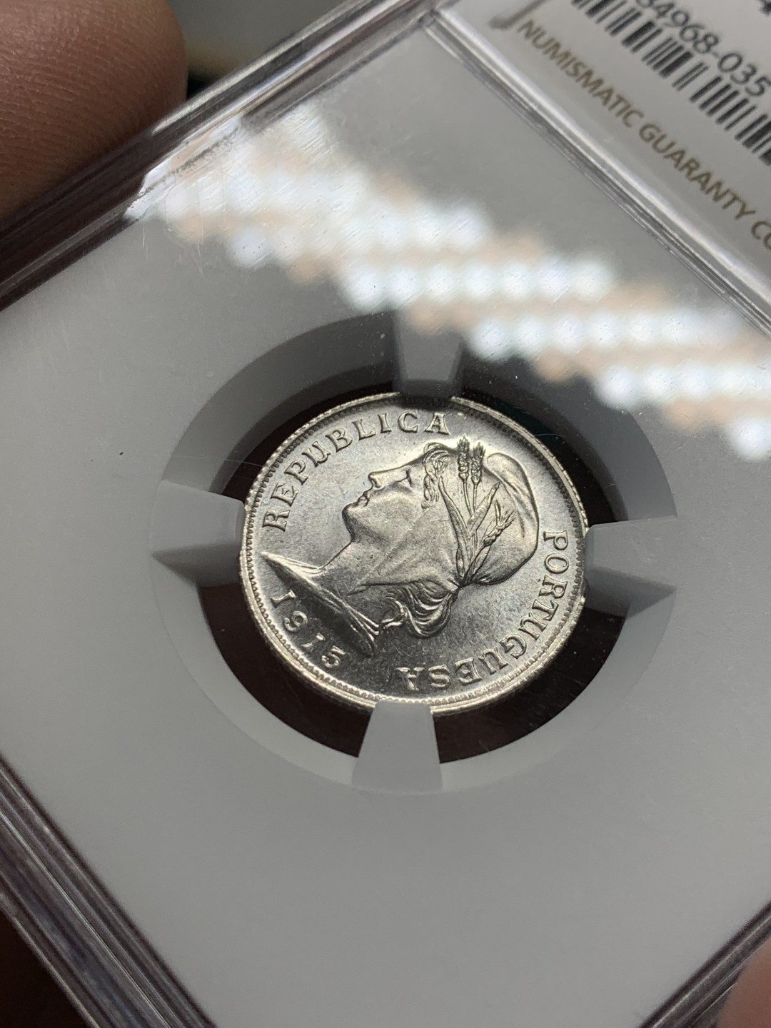 《竞宝斋》第148场-周日，周一 2场 (全场包邮) NGC-MS64 1915年 葡萄牙共和国女神10分银币，顶级状态，底板镜面感十足，银光闪闪。凑套上品之选