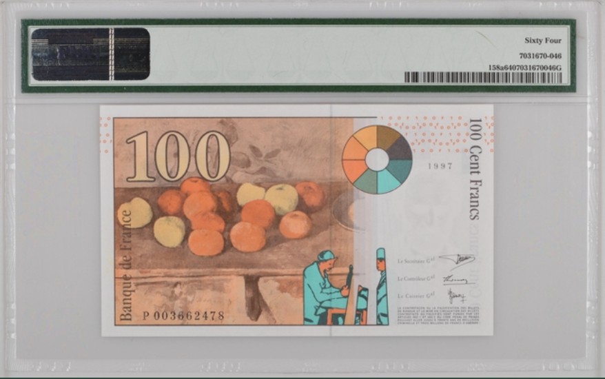收藏联盟Quantum Auction 第245期拍卖  法国1997年100法郎 PMG64 画家塞尚