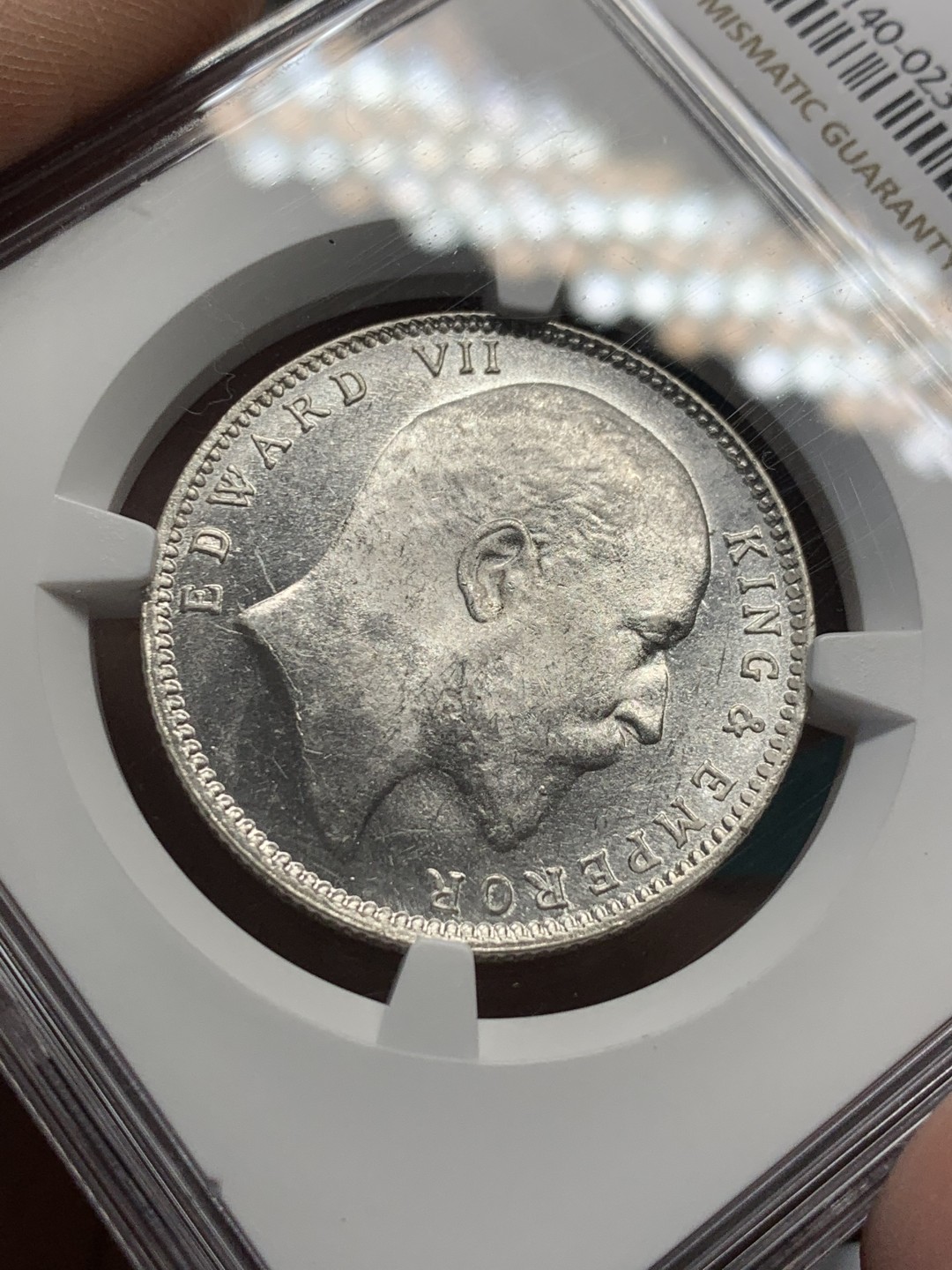 《竞宝斋》第148场-周日，周一 2场 (全场包邮) NGC MS63 英属印度 1904年B版 爱德华七世 1卢比银币 满银光好品 镜面底板 光可照人 细节优异