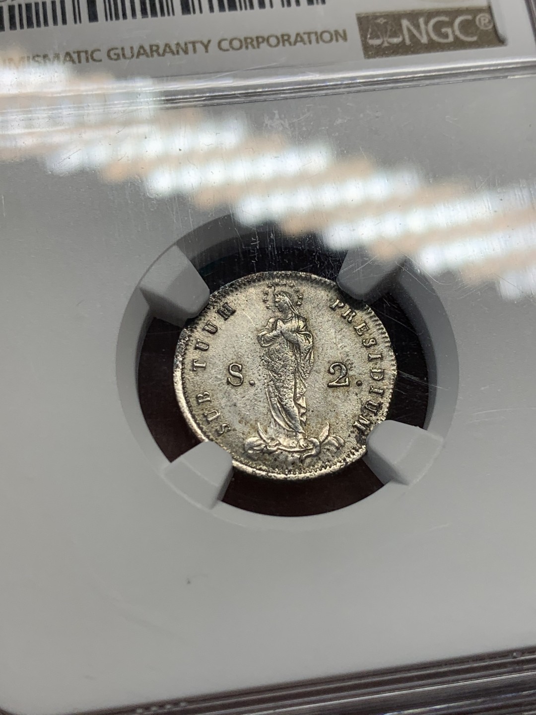 《竞宝斋》第148场-周日，周一 2场 (全场包邮) NGC-MS62 意大利 热那亚 1814年 2Soldi 少见品种  好看的圣母图案