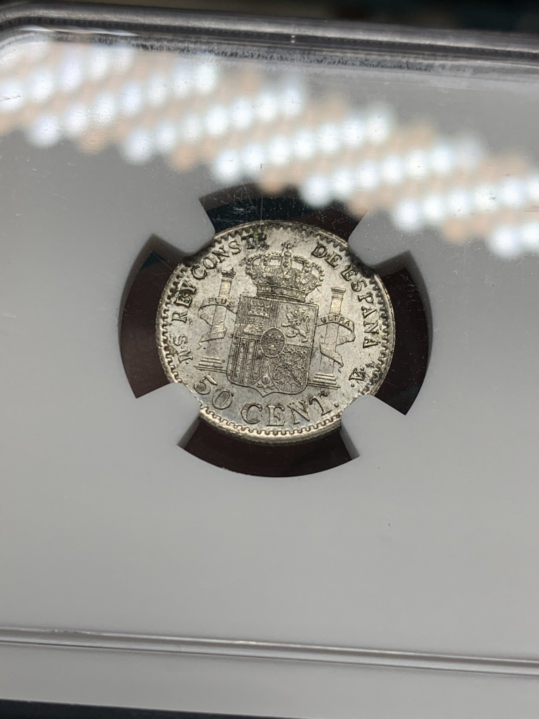 《竞宝斋》第148场-周日，周一 2场 (全场包邮) NGC-MS61 西班牙1904 阿方索十三世 50C 银币