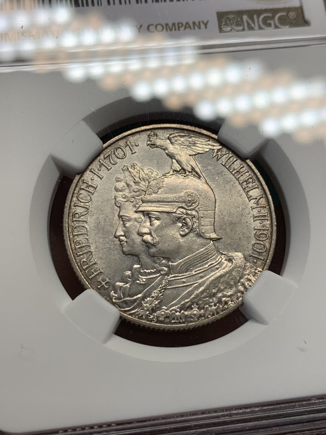 《竞宝斋》第148场-周日，周一 2场 (全场包邮) NGC-UNC 德国1901年 两百周年纪念2马克银币 顶级原光好品