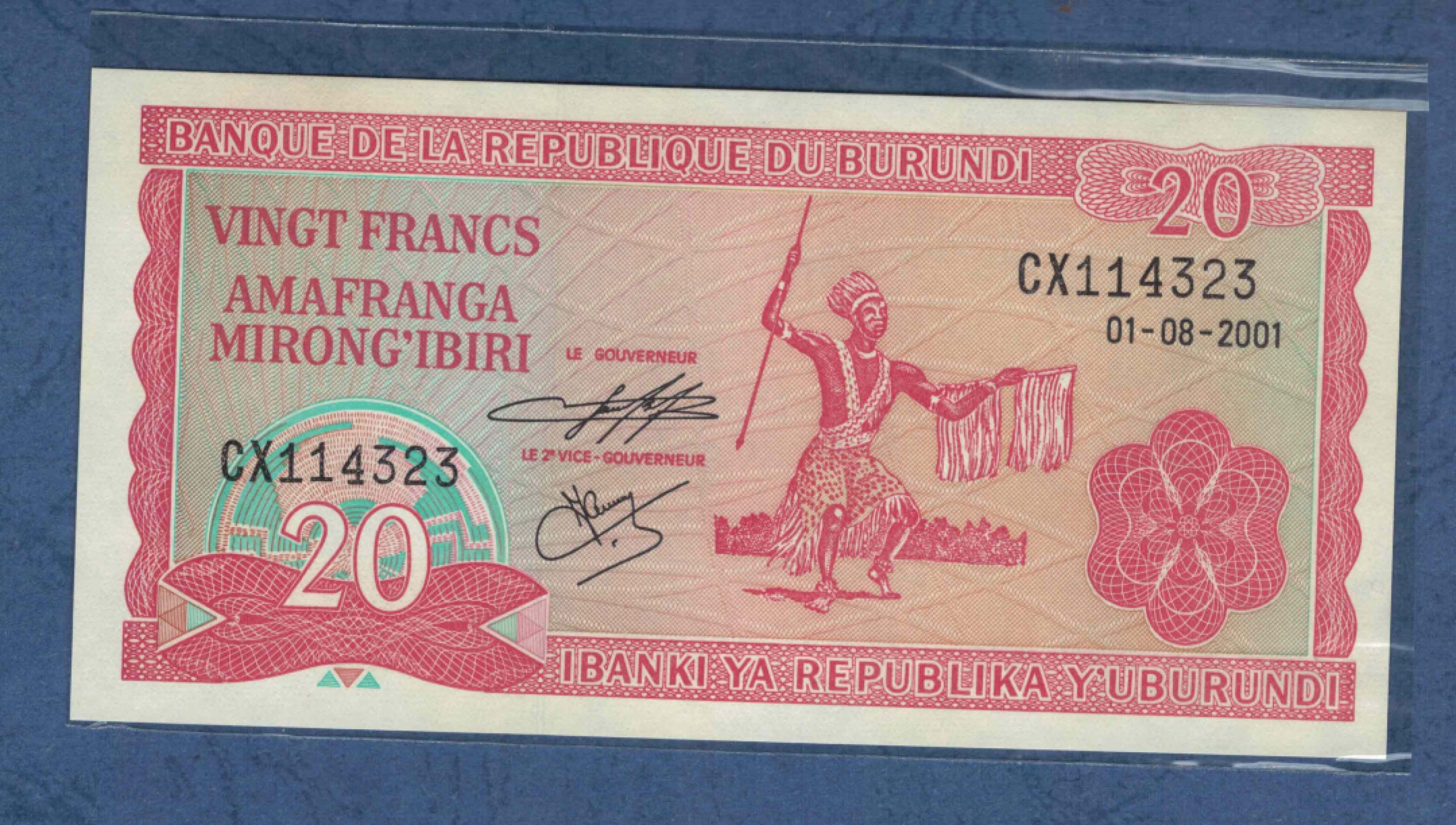 布隆迪20法郎 2001年 年份少 非洲纸币 实物图 UNC