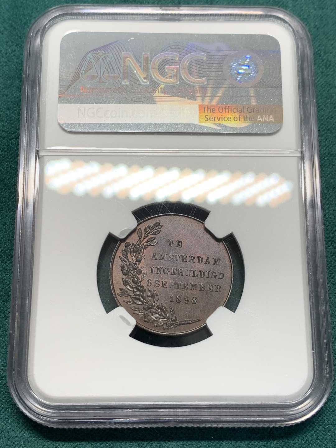 《竞宝斋》第148场-周日，周一 2场 (全场包邮) NGC-MS63 荷兰1898年 威廉米娜女王加冕纪念 铜章 稀少品种