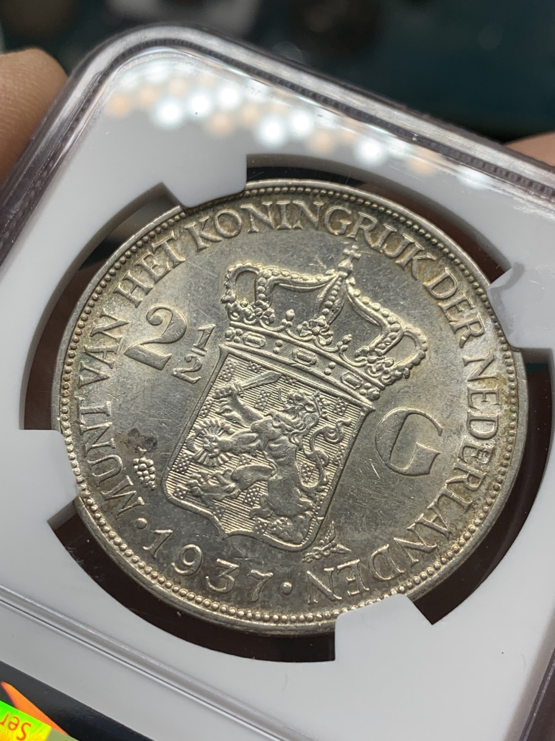 《竞宝斋》第148场-周日，周一 2场 (全场包邮) NGC-UNC 荷兰1937年 威廉米娜女王 2.5盾大银币