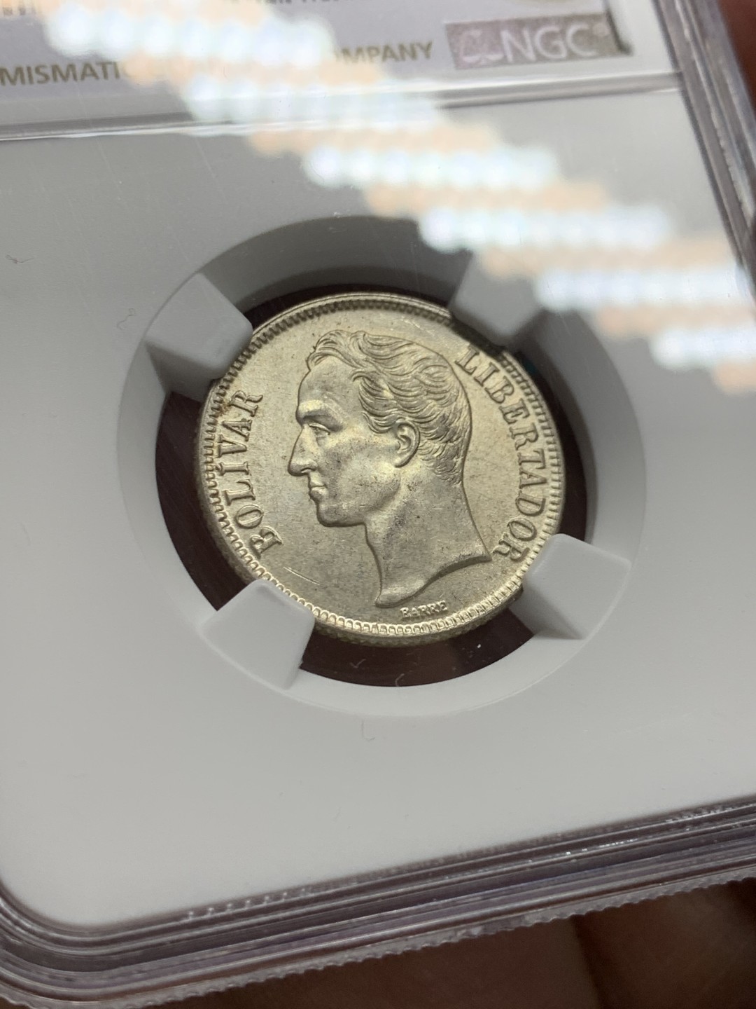 《竞宝斋》第148场-周日，周一 2场 (全场包邮) NGC-MS63 委内瑞拉1954年 1玻利瓦尔银币 原光好品