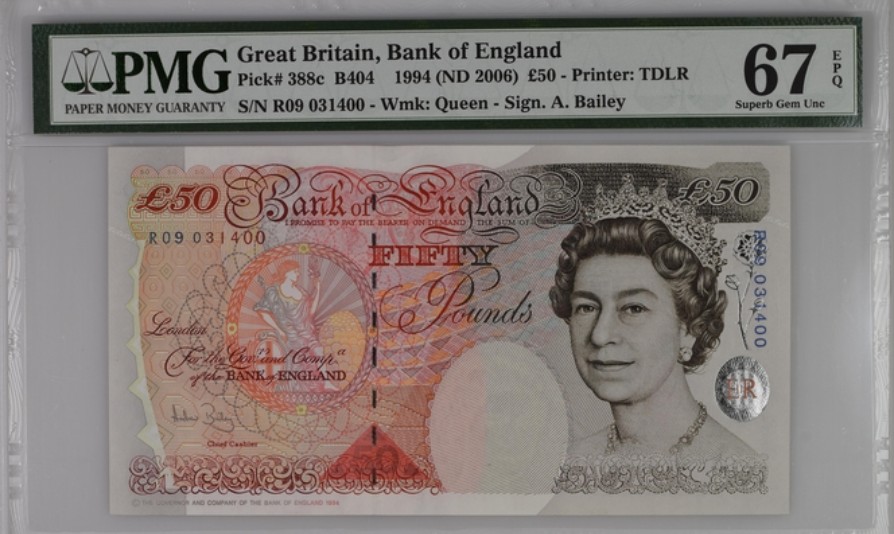 收藏联盟Quantum Auction 第245期拍卖  英国2006年50镑 PMG67