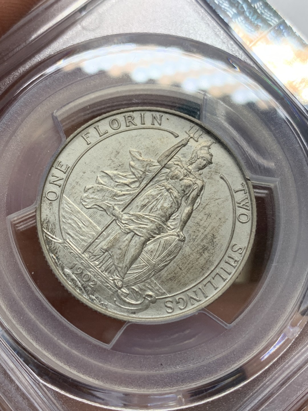 《竞宝斋》第148场-周日，周一 2场 (全场包邮) PCGS PR63 英国 1902年爱德华七世 海神 精制版 弗洛林银币（2先令）状态温润 难得