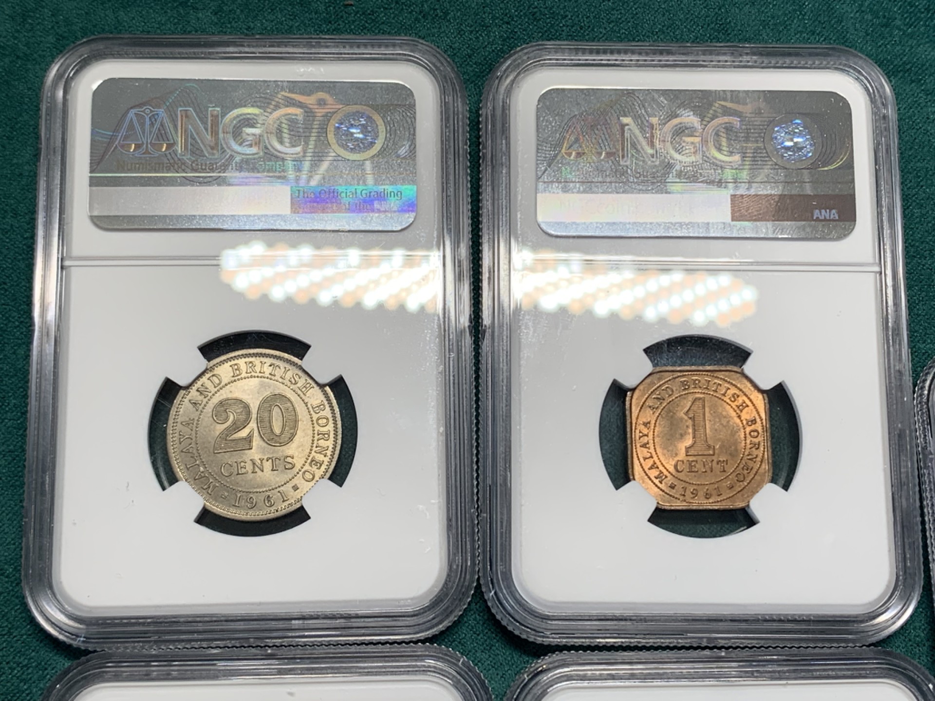 《竞宝斋》第148场-周日，周一 2场 (全场包邮) 5枚一组 NGC MS62-64英属马来亚1961年清年份套币，伊丽莎白二世最后一年的荣光第二年就没有女王头像了