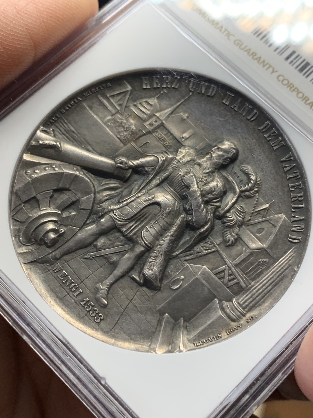 《竞宝斋》第148场-周日，周一 2场 (全场包邮) NGC-MS61 瑞士 1890年 索伦图恩 射击节 银章 少见品种 高浮雕漂亮