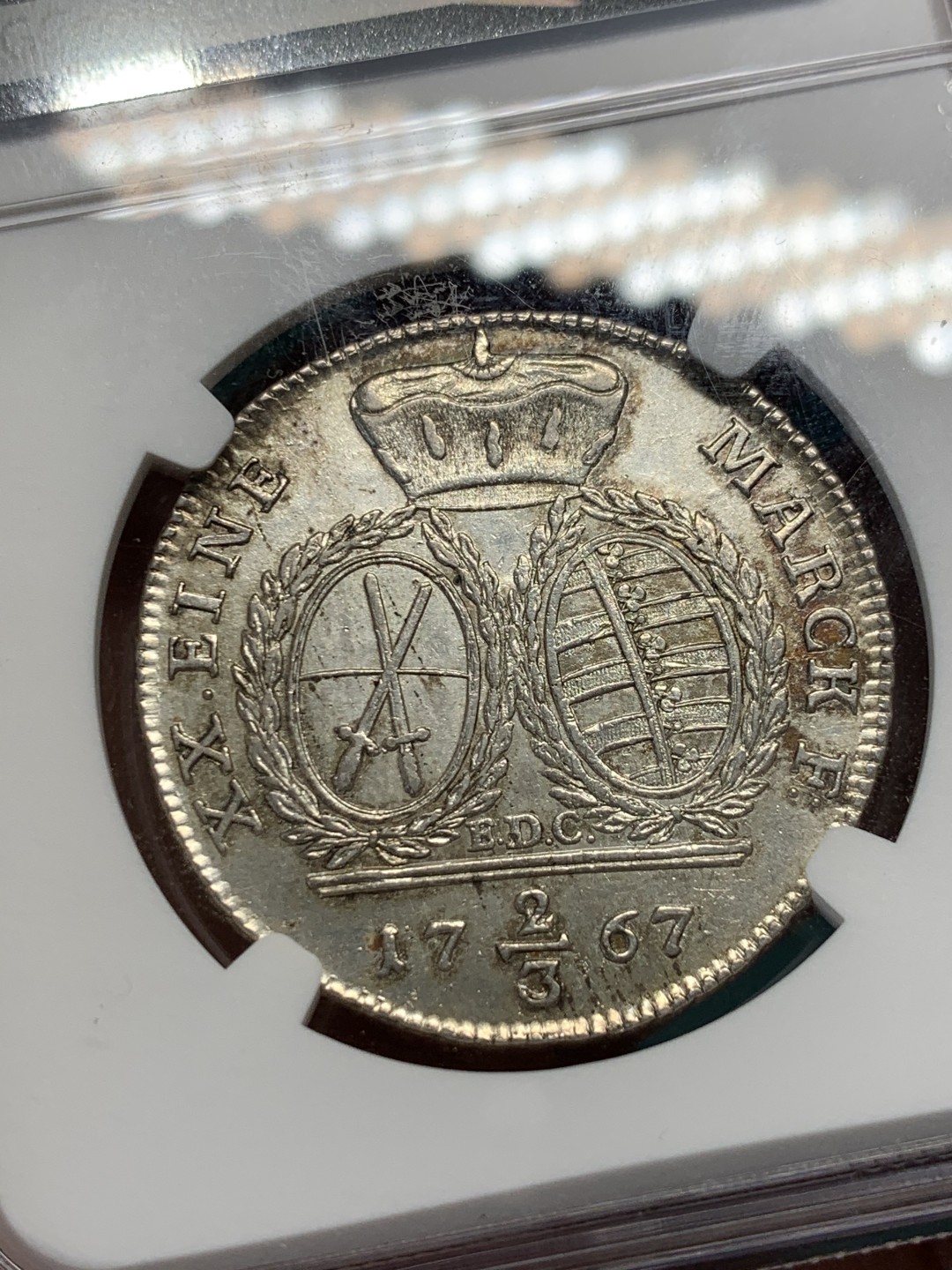 《竞宝斋》第148场-周日，周一 2场 (全场包邮) NGC AU 德国1767年 萨克森 2/3泰勒 银币弗里德里希奥古斯特三世少见 年轻头像