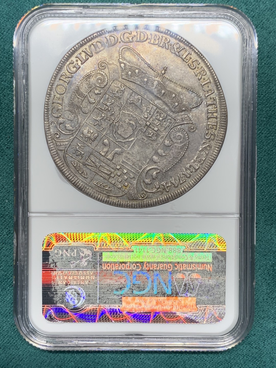 《竞宝斋》第148场-周日，周一 2场 (全场包邮) 唯一冠军分 NGC MS62 德国 布伦瑞克1714年 野人 泰勒大银币 脸部清晰 草裙飞扬 深彩包浆 一枚便是全部