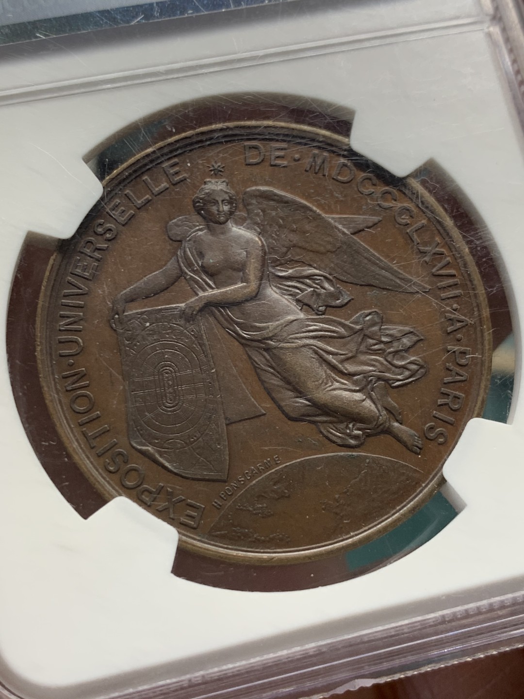 《竞宝斋》第148场-周日，周一 2场 (全场包邮) NGC-MS63 法国 1867 拿破仑三世纪念铜章 大师 Hubert Ponscarme 杰作 37mm