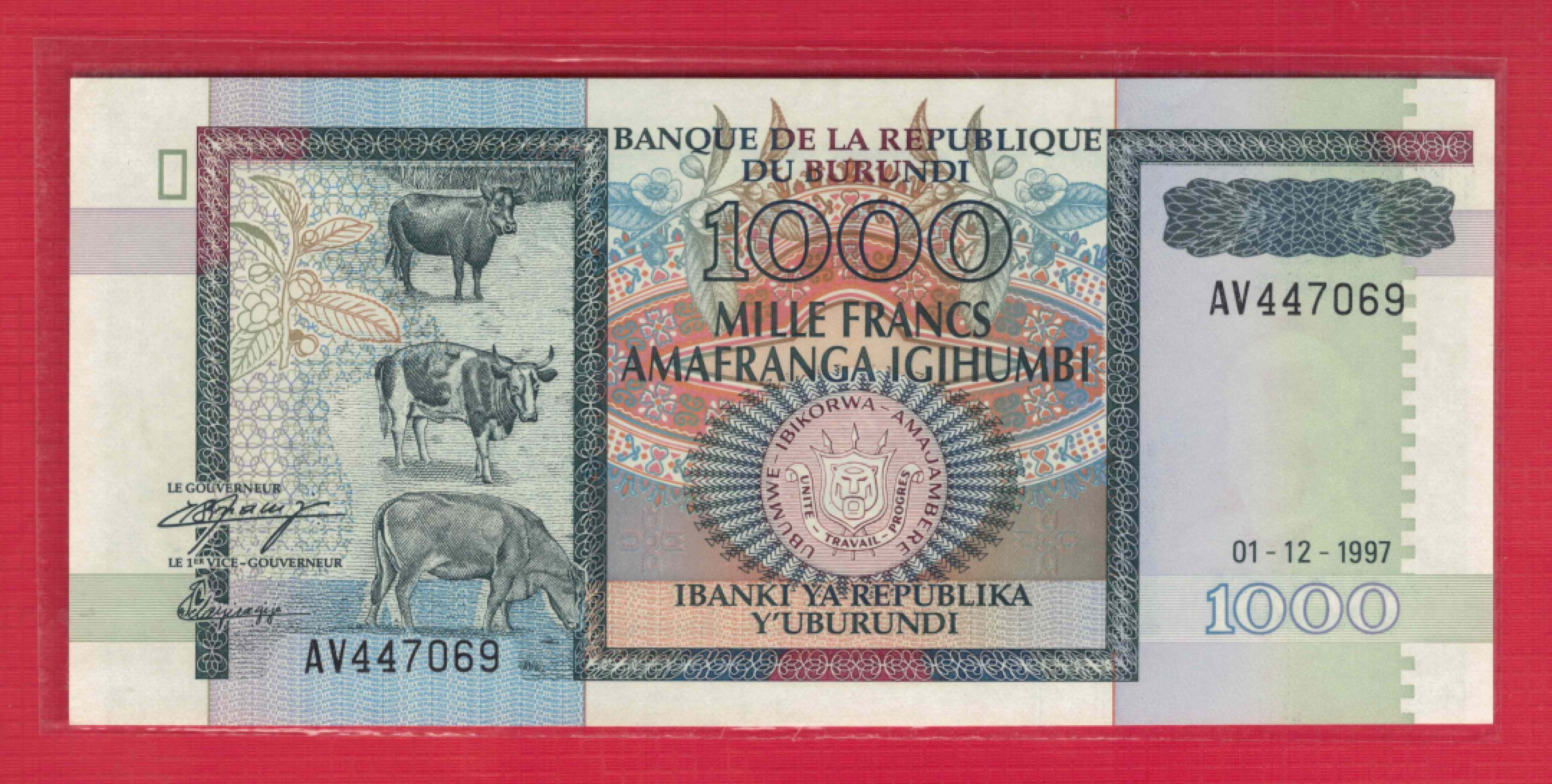 布隆迪1000法郎 1997年 非洲纸币 实物图 UNC