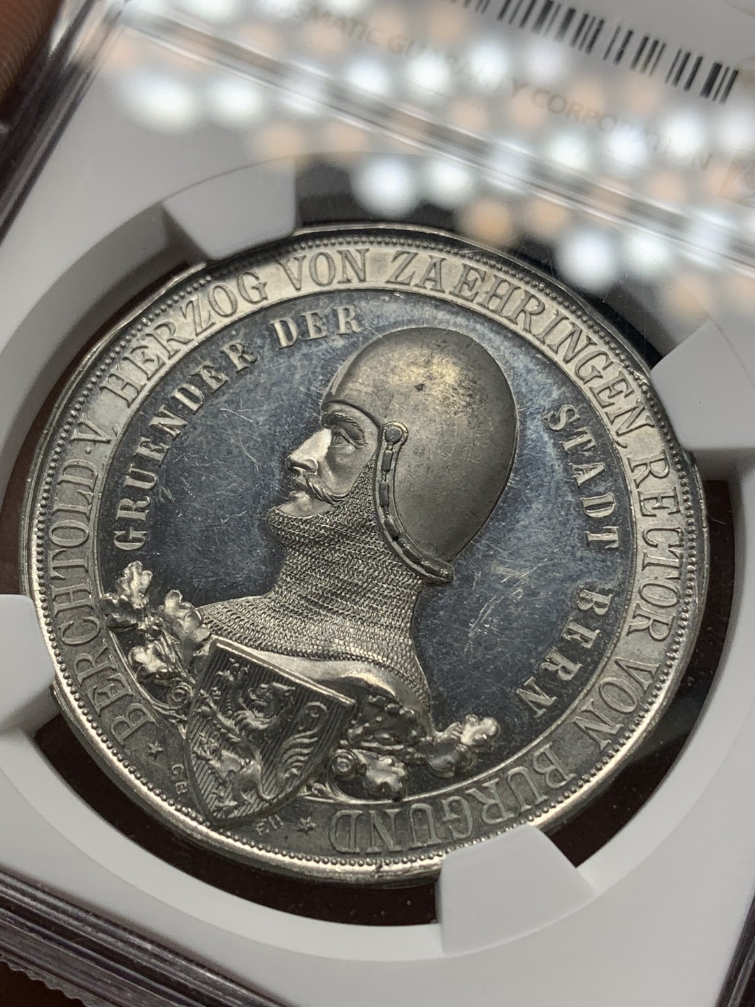 《竞宝斋》第148场-周日，周一 2场 (全场包邮) NGC MS62 1891年瑞士伯尔尼建城700周年纪念合金章 镜面底板 品相状态很不错