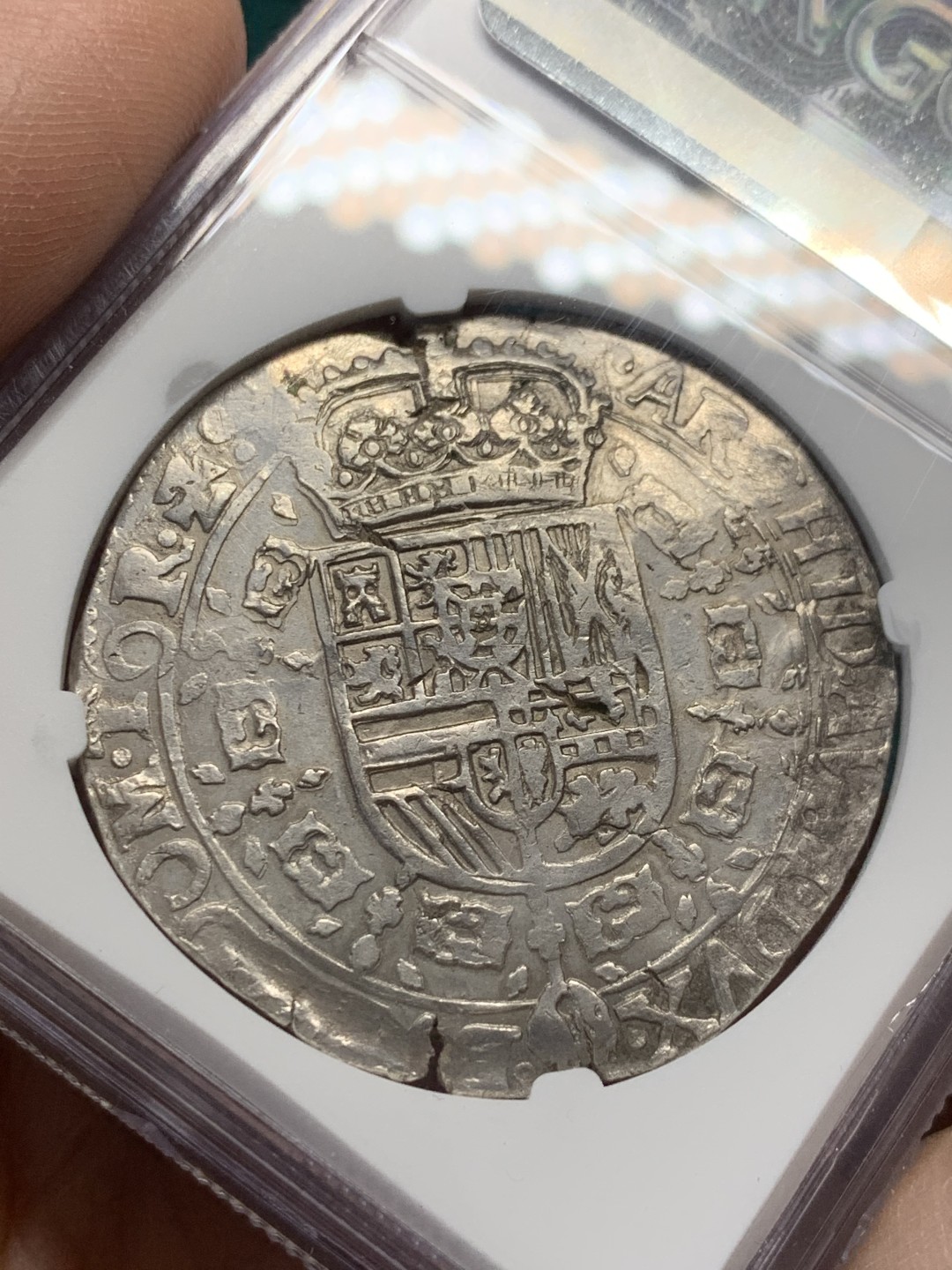 《竞宝斋》第148场-周日，周一 2场 (全场包邮) 亚军分 NGC-AU50 西属尼德兰1650年 费利佩四世 1帕塔贡大银币 图尔奈造 非常少见的厂名 这个能到AU出分已经是可遇不可求的终极品相了