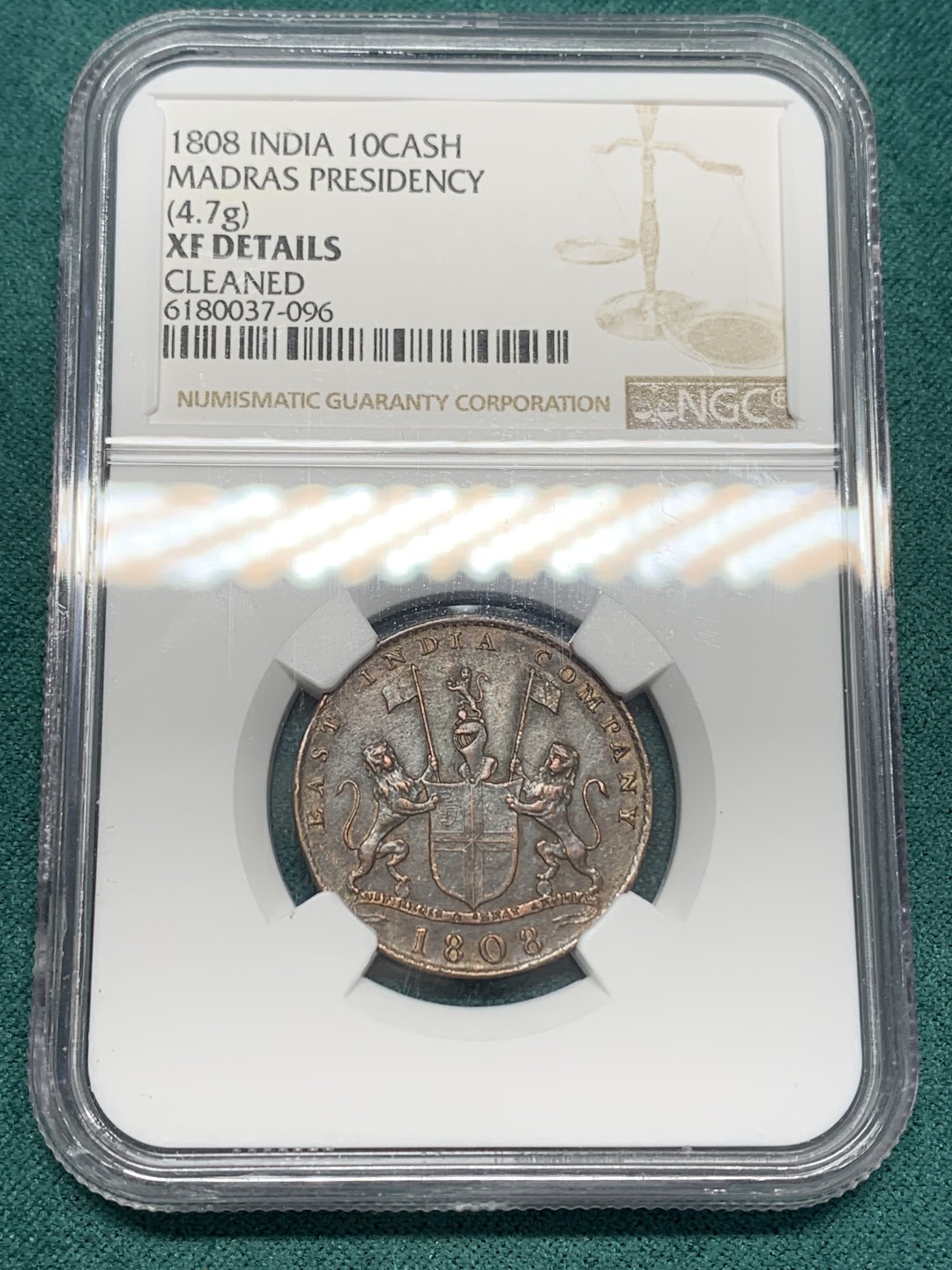 《竞宝斋》第148场-周日，周一 2场 (全场包邮) NGC XF 1808年 英属东印度公司10分铜币